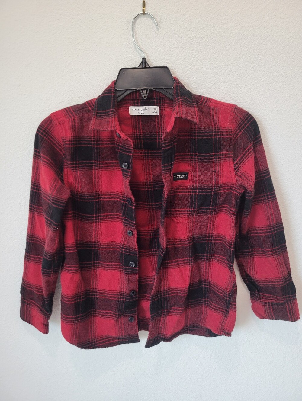 Abercrombie Kids Boys 7/8 Red Black Plaid‎ Flannel Button Up Shirt